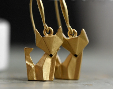 Origami Fox Earrings. Gold
